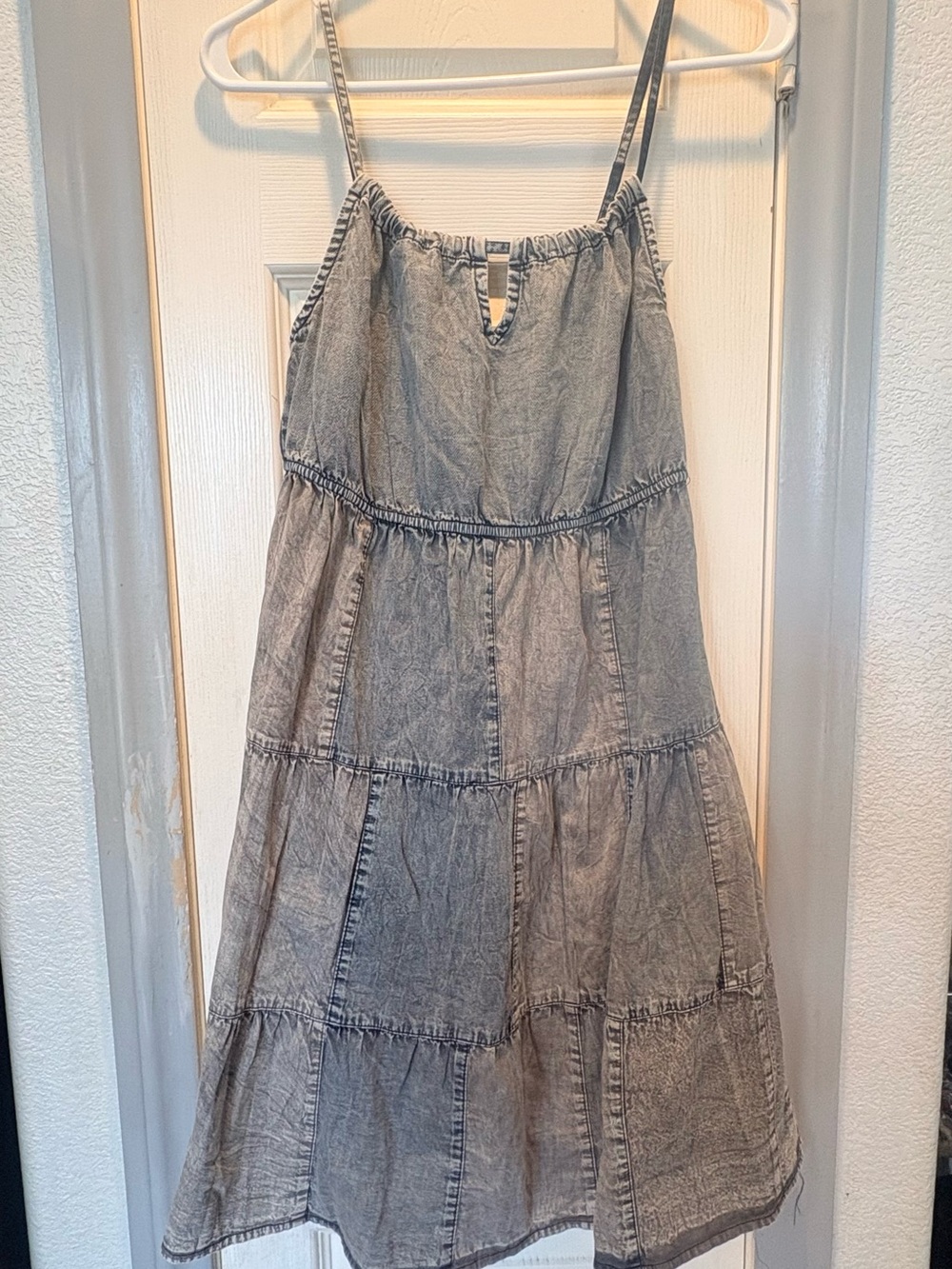 Washed Tiered Spaghetti-Strap Mini Dress